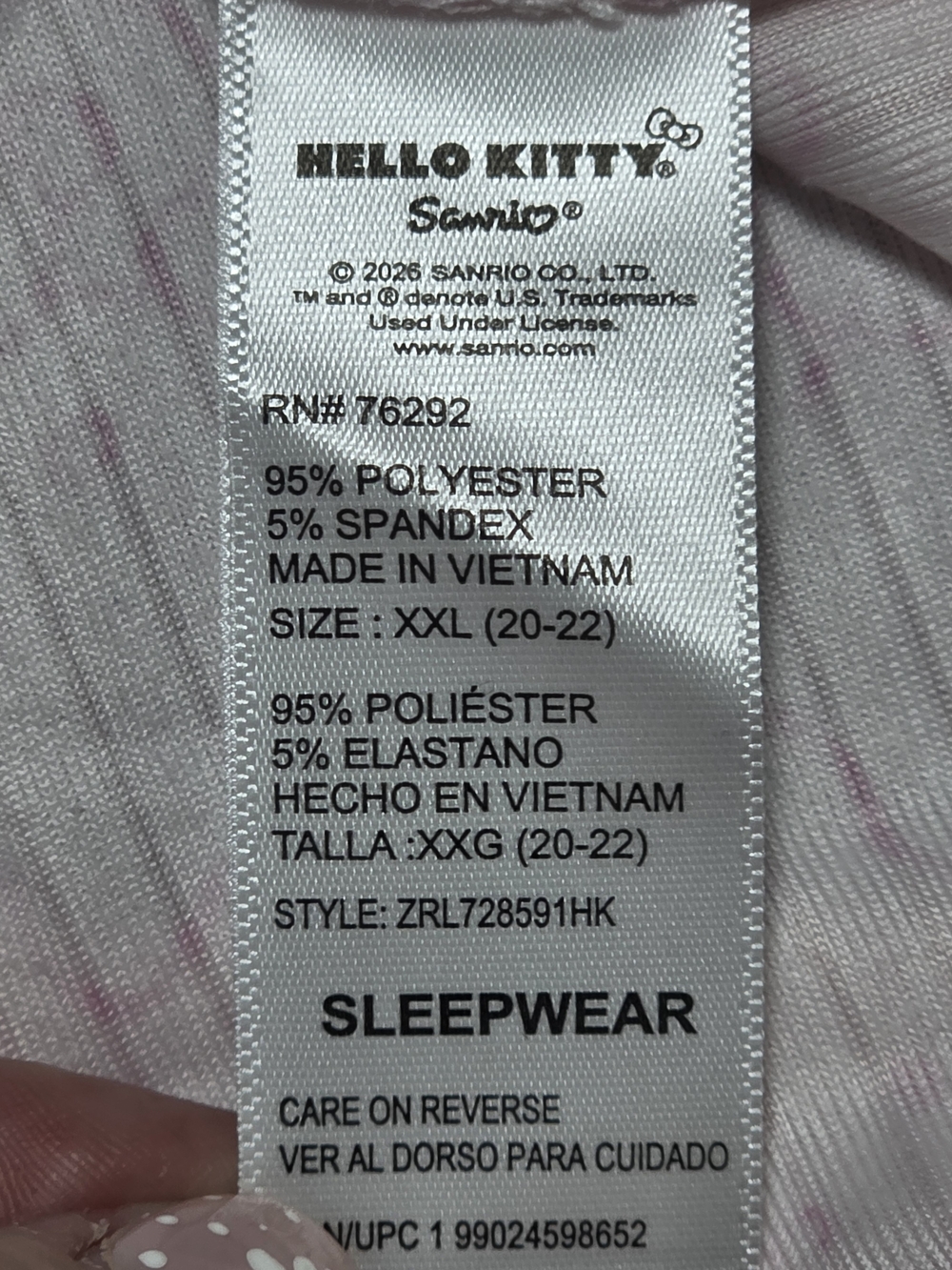 Hello Kitty Ribbed Henley 2-Piece Pajama Set Sz XXL *NWT - Picture 9 of 15